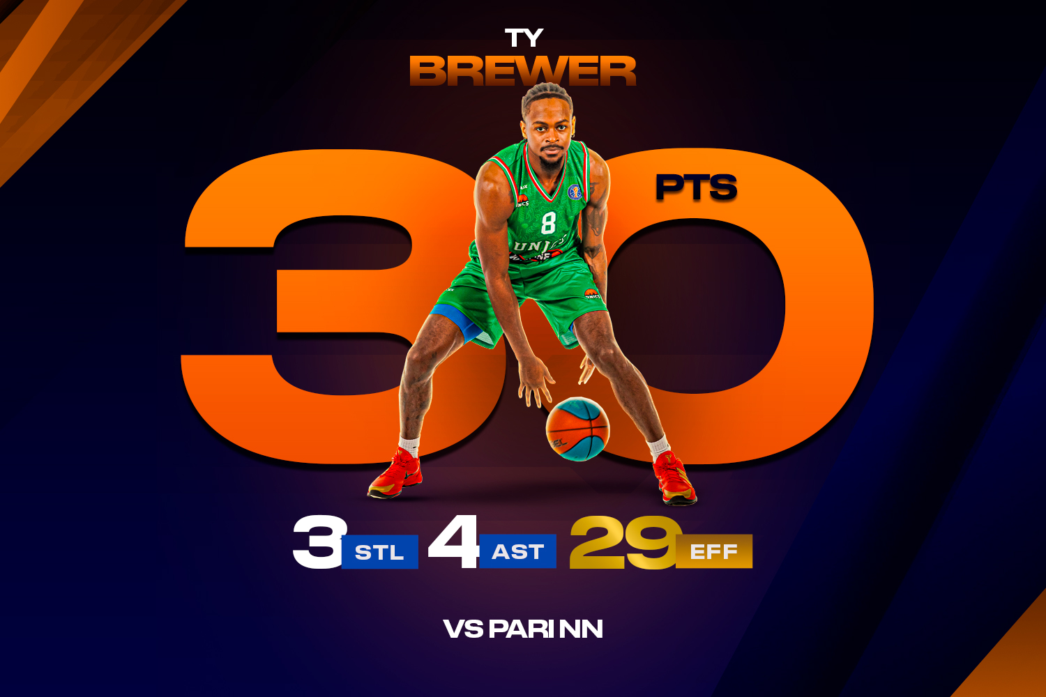 Тай Брюэр набрал 30 очков в матче с «Пари НН»